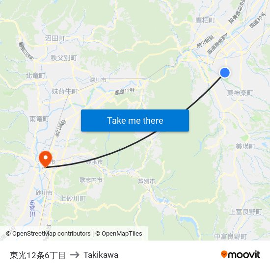 東光12条6丁目 to Takikawa map