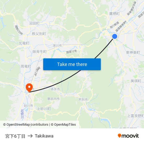 宮下6丁目 to Takikawa map