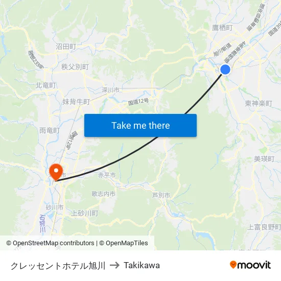 クレッセントホテル旭川 to Takikawa map
