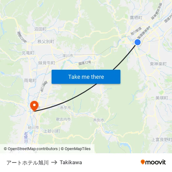 アートホテル旭川 to Takikawa map