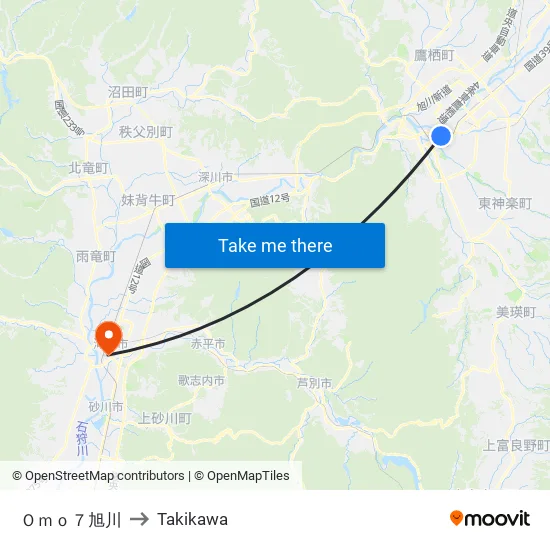 Ｏｍｏ７旭川 to Takikawa map