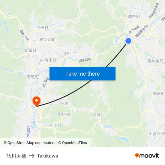旭川大橋 to Takikawa map