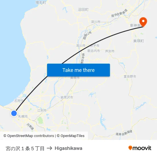 宮の沢１条５丁目 to Higashikawa map