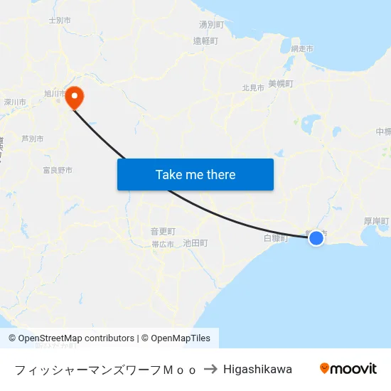 Fisherman's Wharf Moo to Higashikawa map