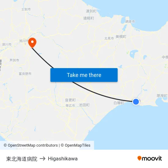 東北海道病院 to Higashikawa map