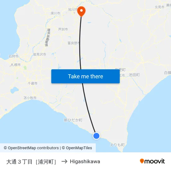 Odori 3-chome [Urakawa] to Higashikawa map