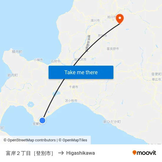 富岸２丁目［登別市］ to Higashikawa map