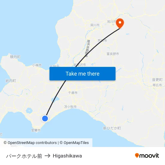 パークホテル前 to Higashikawa map