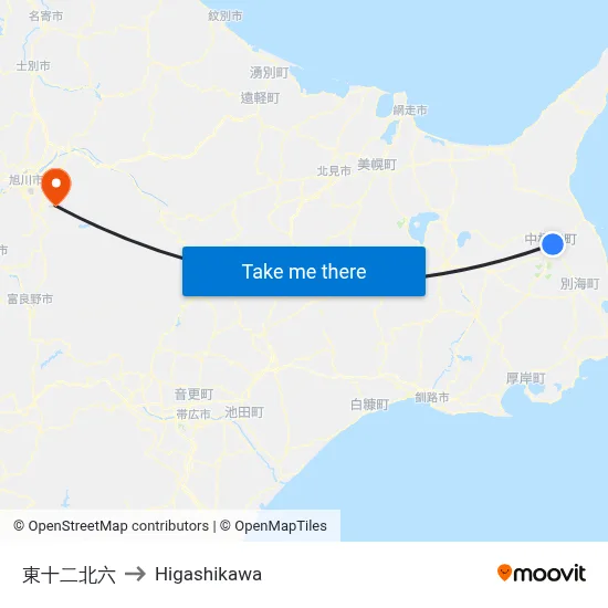 East 12 North 6 to Higashikawa map