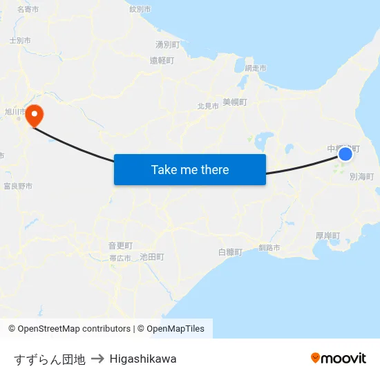 Suzuran Housing Complex to Higashikawa map