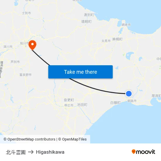 北斗霊園 to Higashikawa map