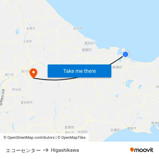 エコーセンター to Higashikawa map