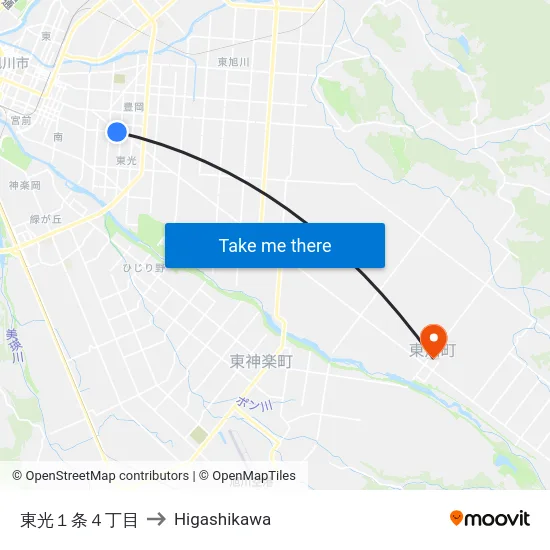 東光１条４丁目 to Higashikawa map