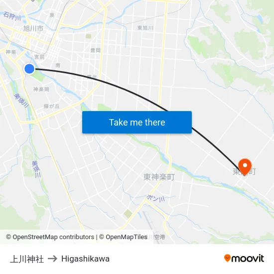 上川神社 to Higashikawa map