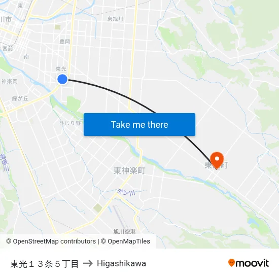 東光１３条５丁目 to Higashikawa map