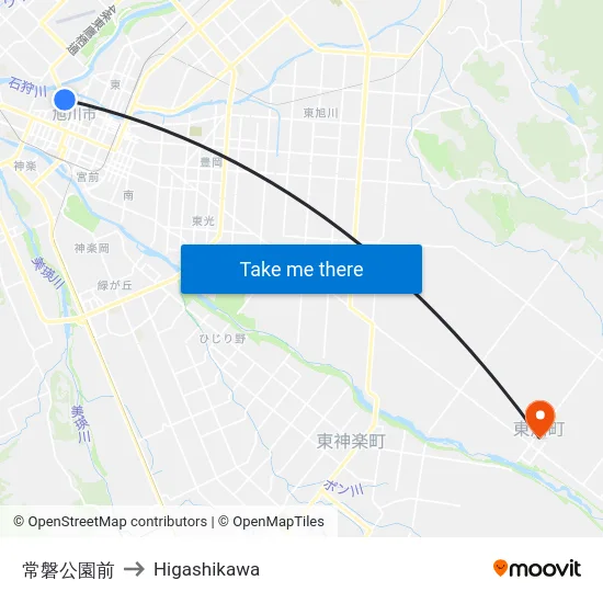 常磐公園前 to Higashikawa map