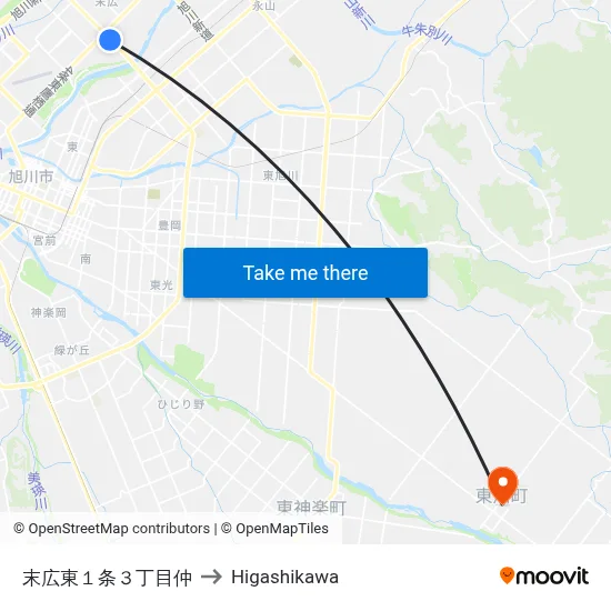 Suehiro Higashi 1-jo 3-chome to Higashikawa map