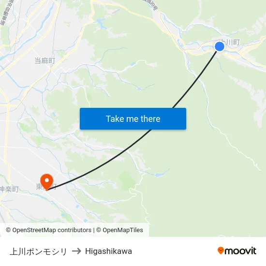 上川ポンモシリ to Higashikawa map
