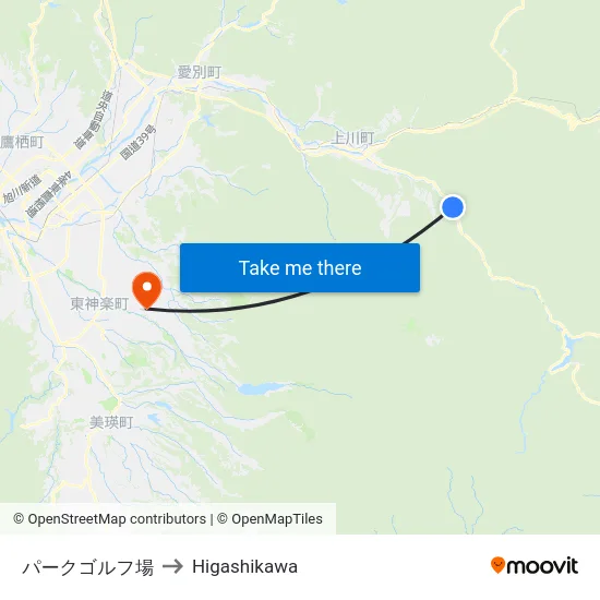 パークゴルフ場 to Higashikawa map