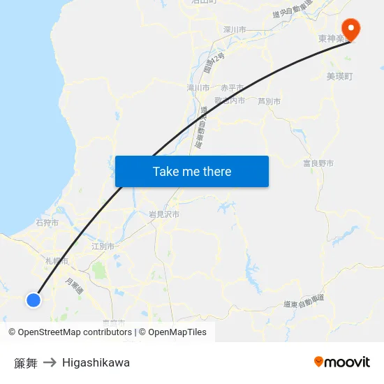 簾舞 to Higashikawa map