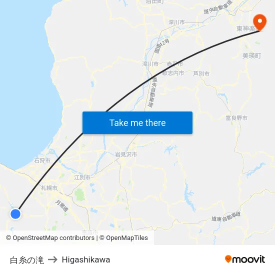 白糸の滝 to Higashikawa map
