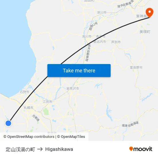 定山渓湯の町 to Higashikawa map