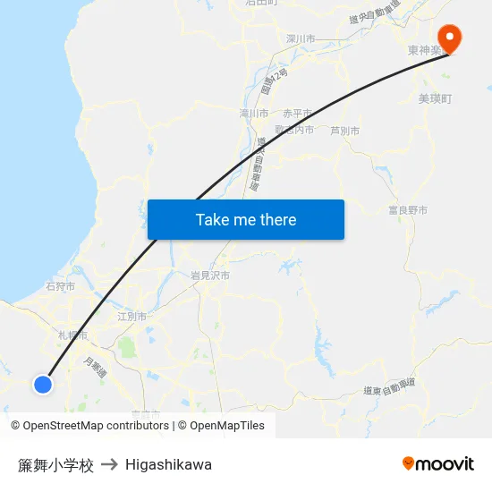Misumai Elementary School to Higashikawa map