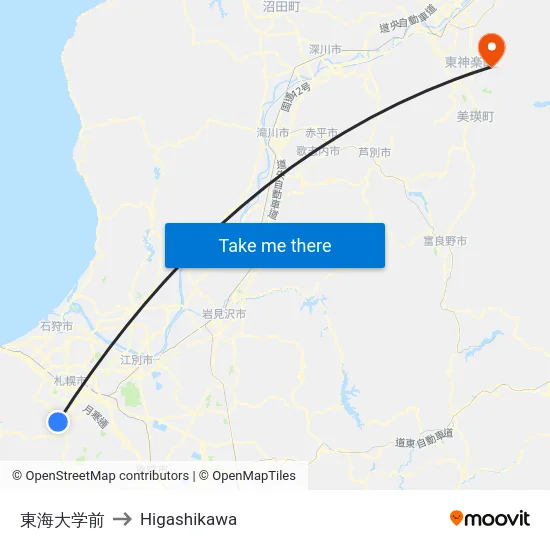 東海大学前 to Higashikawa map