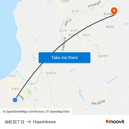 Minami Town 4th District to Higashikawa map