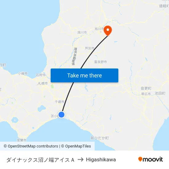 ダイナックス沼ノ端アイスＡ to Higashikawa map