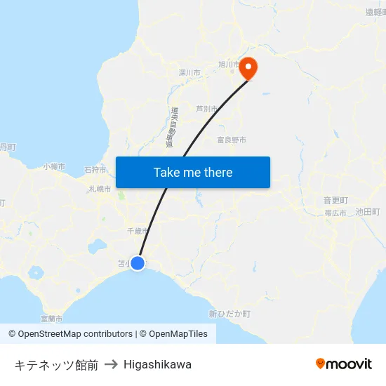 キテネッツ館前 to Higashikawa map
