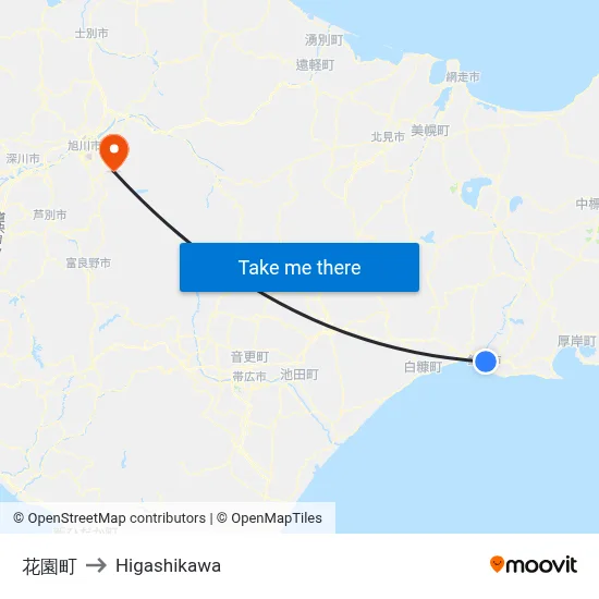 花園町 to Higashikawa map