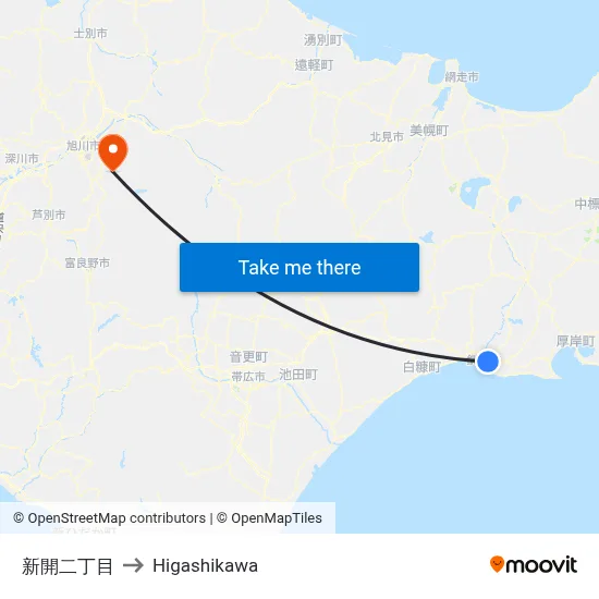 新開二丁目 to Higashikawa map