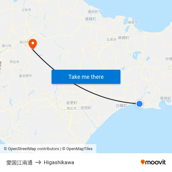 愛国江南通 to Higashikawa map