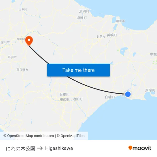 にれの木公園 to Higashikawa map