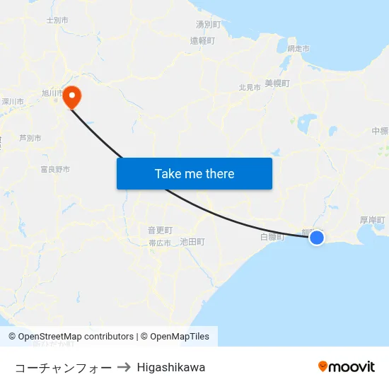 コーチャンフォー to Higashikawa map