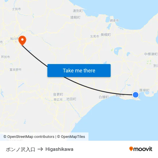 Ponno-sawa Entrance to Higashikawa map