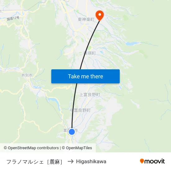 フラノマルシェ［麓麻］ to Higashikawa map