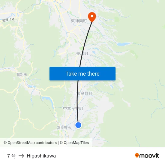 ７号 to Higashikawa map