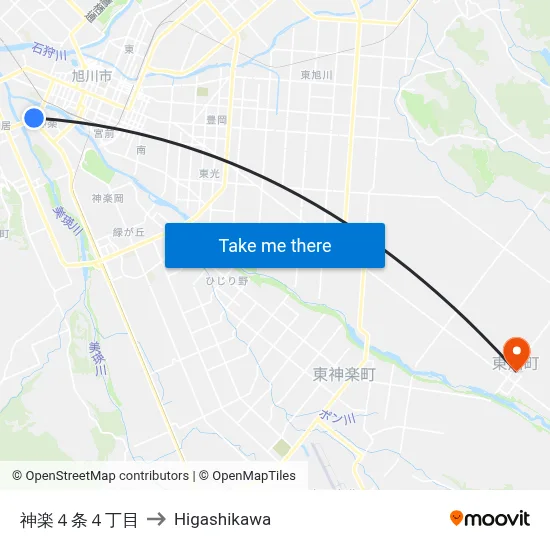 神楽４条４丁目 to Higashikawa map
