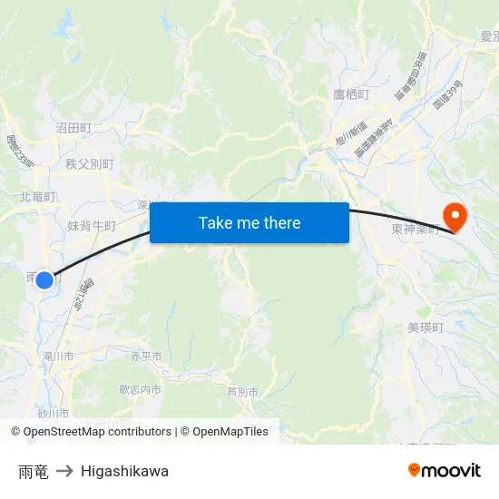 雨竜 to Higashikawa map