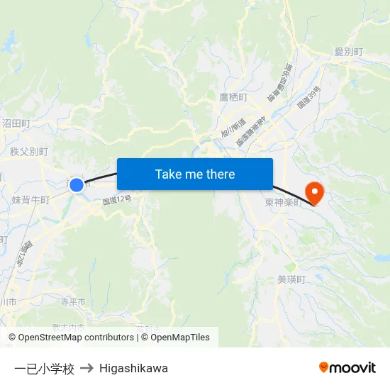 一已小学校 to Higashikawa map