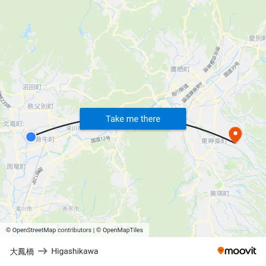 大鳳橋 to Higashikawa map