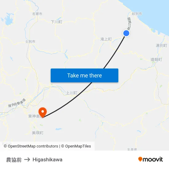 農協前 to Higashikawa map