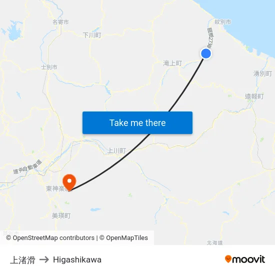 上渚滑 to Higashikawa map