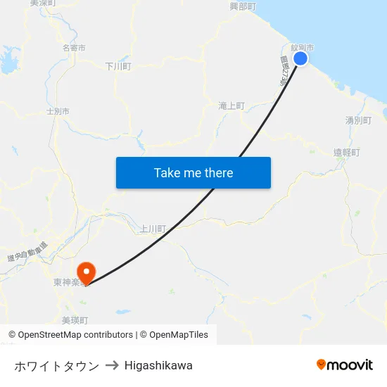 ホワイトタウン to Higashikawa map