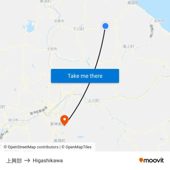上興部 to Higashikawa map