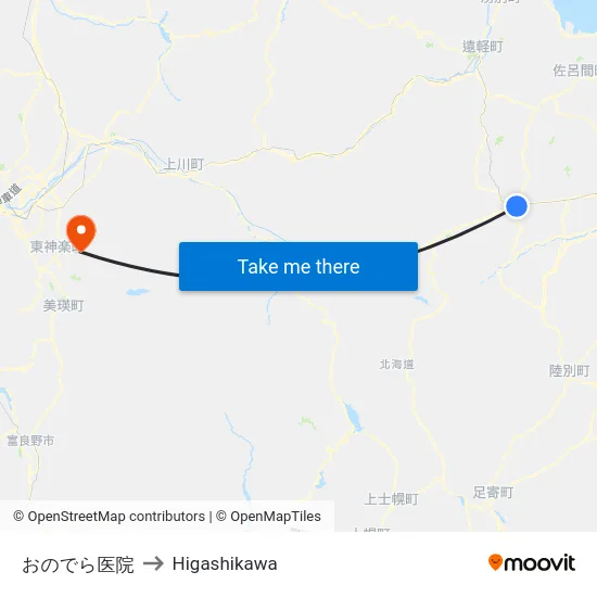 おのでら医院 to Higashikawa map