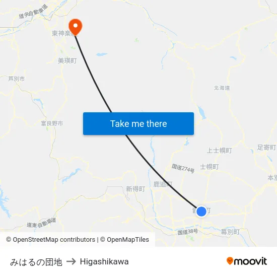 みはるの団地 to Higashikawa map