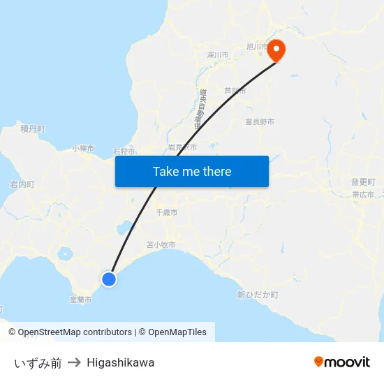 いずみ前 to Higashikawa map